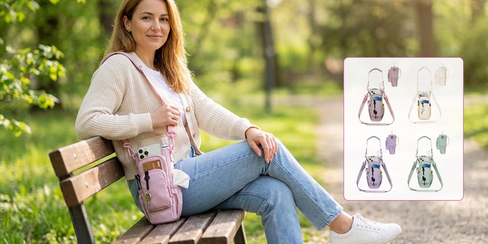 Insulated Water Bottle Sling Bag – Crossbody Strap, Zip Closure & 7 Colors