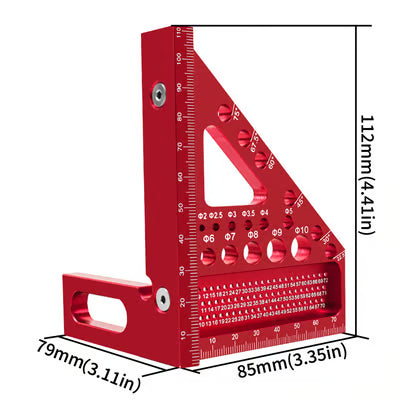 Aluminum Angle Ruler – Anodized, 45°/90° Multi-Angle & Drilling Template