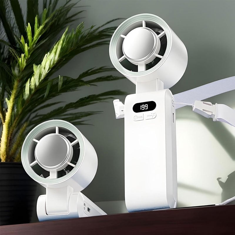Portable Handheld Fan – Semiconductor Cooling, LED Battery Display, 4 Colors