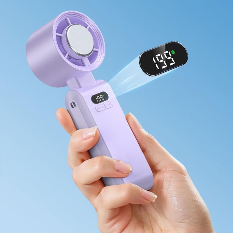 Portable Handheld Fan – Semiconductor Cooling, LED Battery Display, 4 Colors