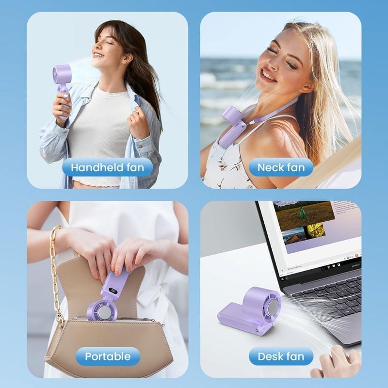 Portable Handheld Fan – Semiconductor Cooling, LED Battery Display, 4 Colors