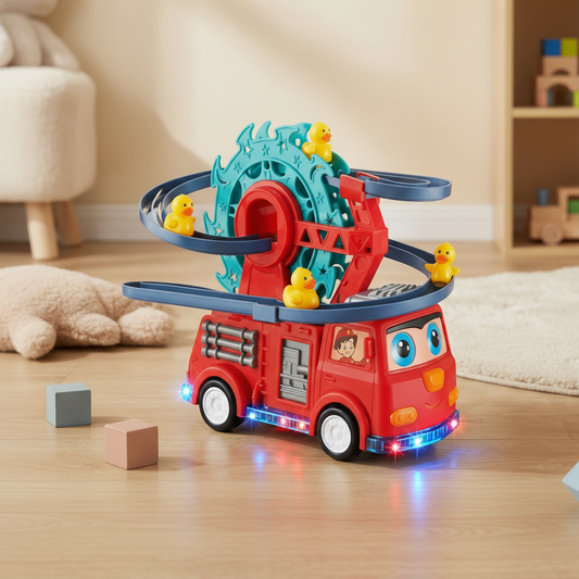 Fire Truck Toy – Duck Slide Track, Lights & Sounds