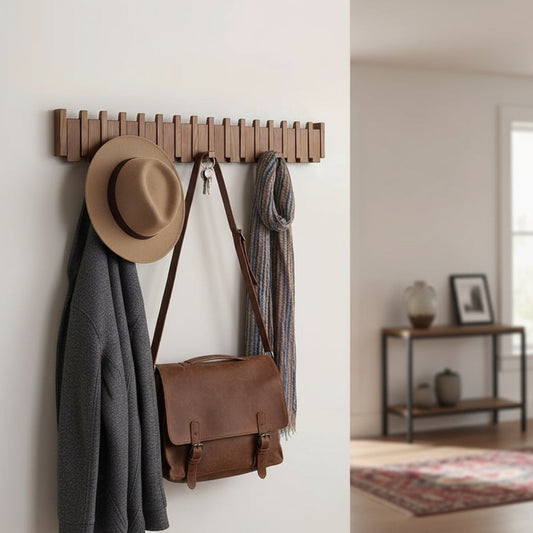 Wall Hook Rack – Decorative Wooden Design, Foldable Hooks & Multiple Finishes