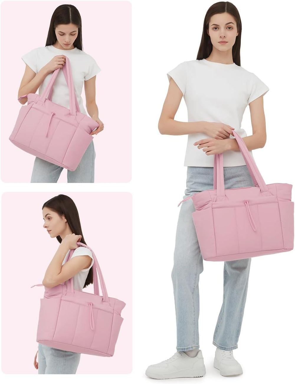 Padded Puffer Tote Bag - Beige
