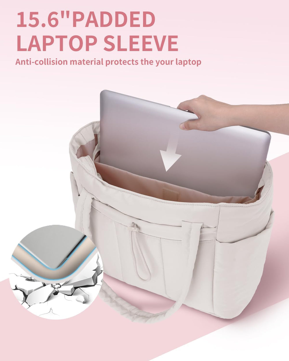 Quilted Puffer Tote Bag with Cup Holder & Laptop Sleeve - Stylish Travel & Work Companion