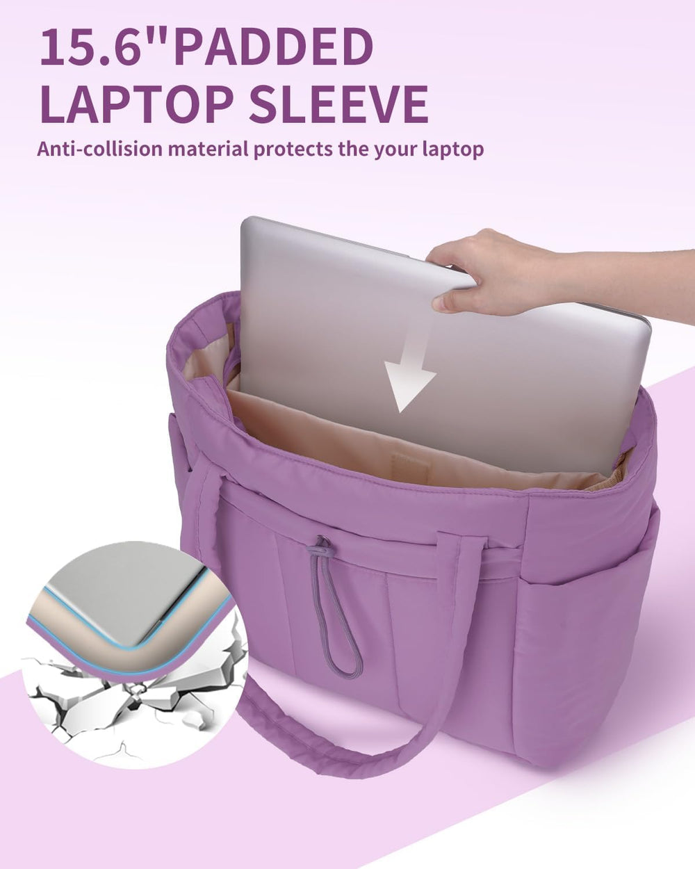 Quilted Puffer Tote Bag with Cup Holder & Laptop Sleeve - Stylish Travel & Work Companion