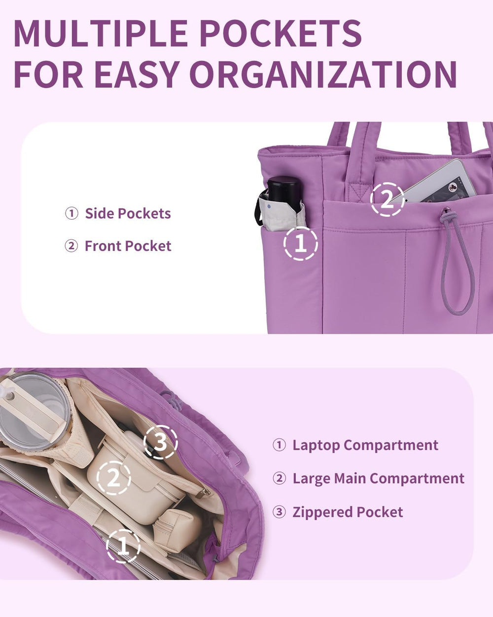 Padded Puffer Tote Bag - Beige