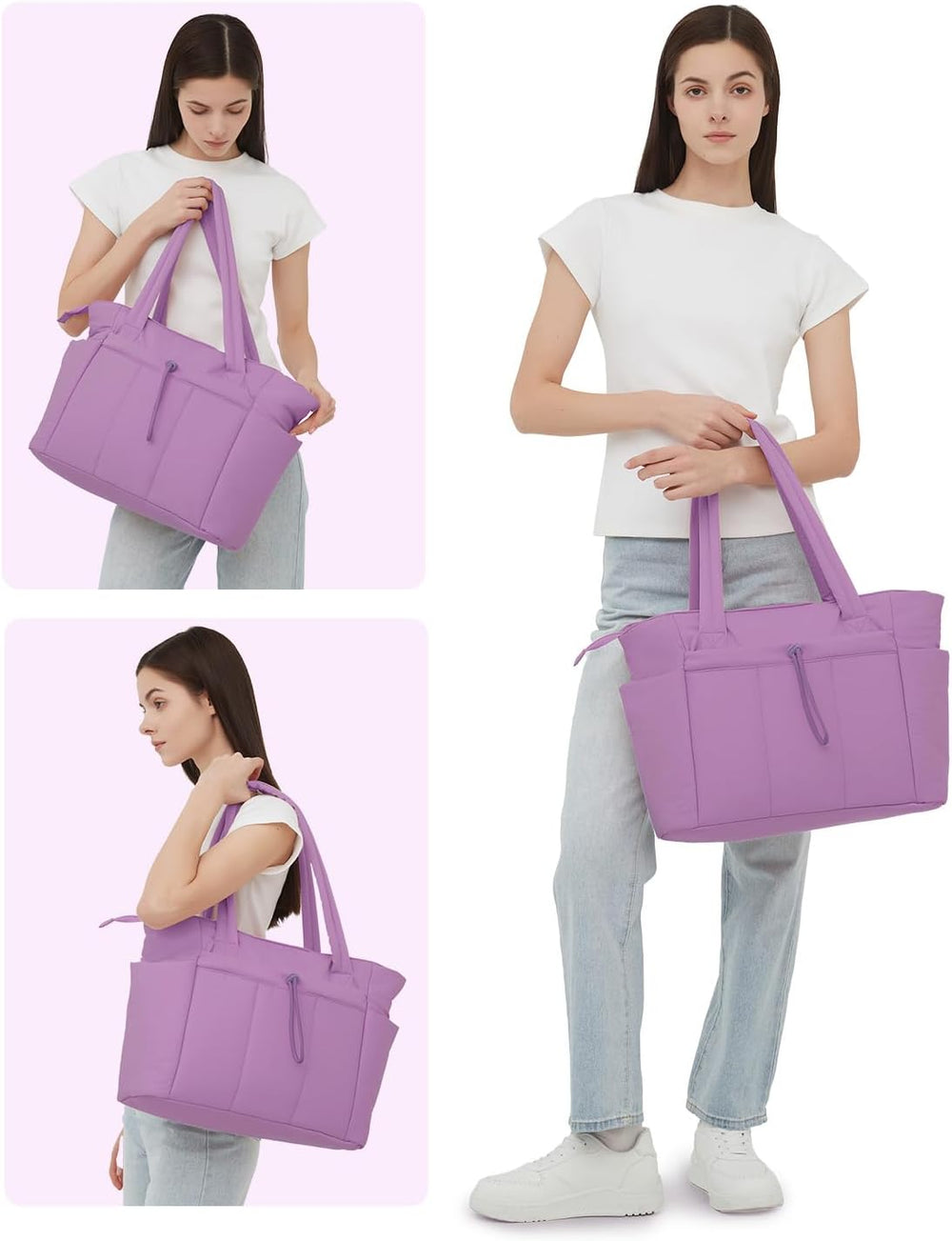 Padded Puffer Tote Bag - Beige