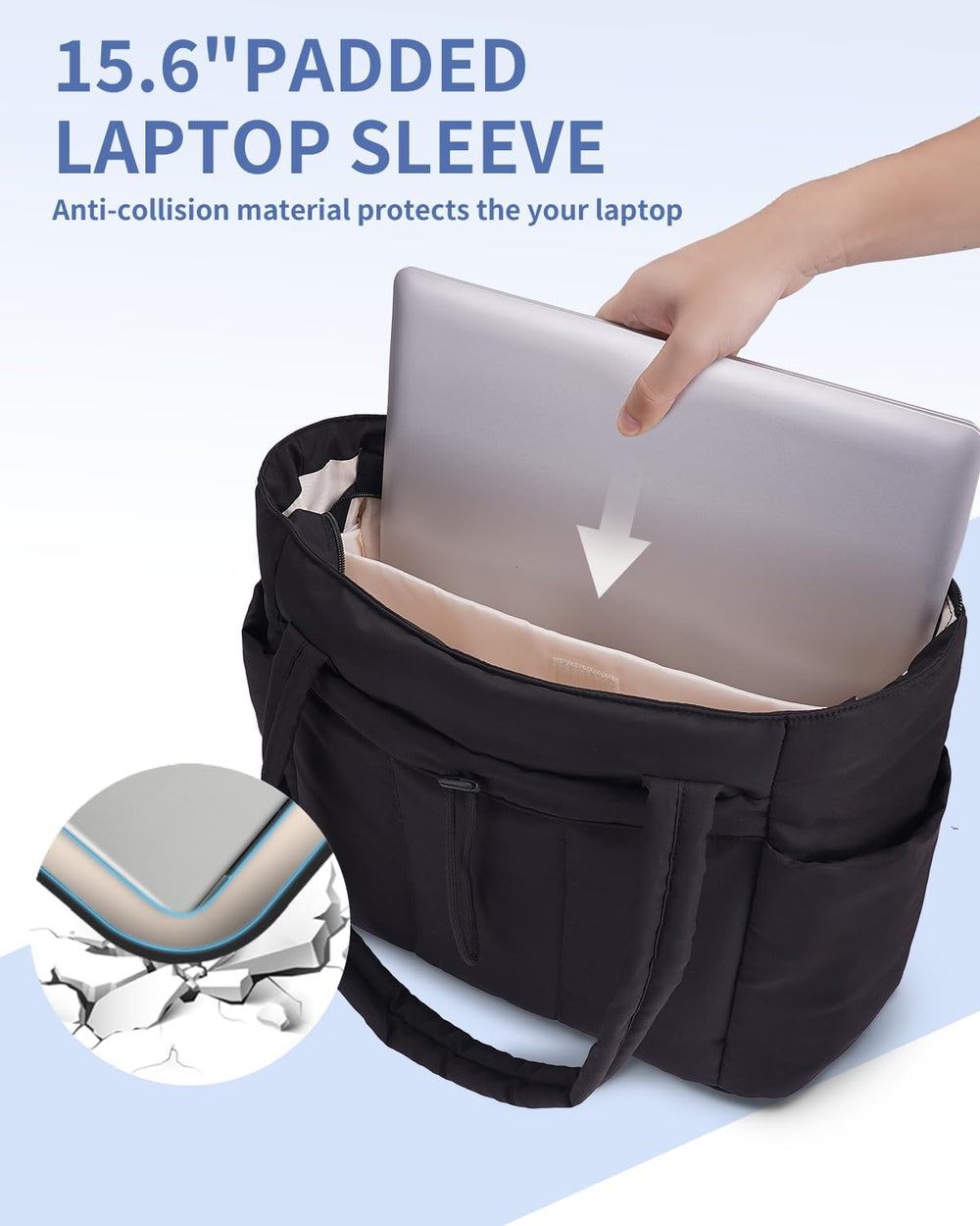 Quilted Puffer Tote Bag with Cup Holder & Laptop Sleeve - Stylish Travel & Work Companion