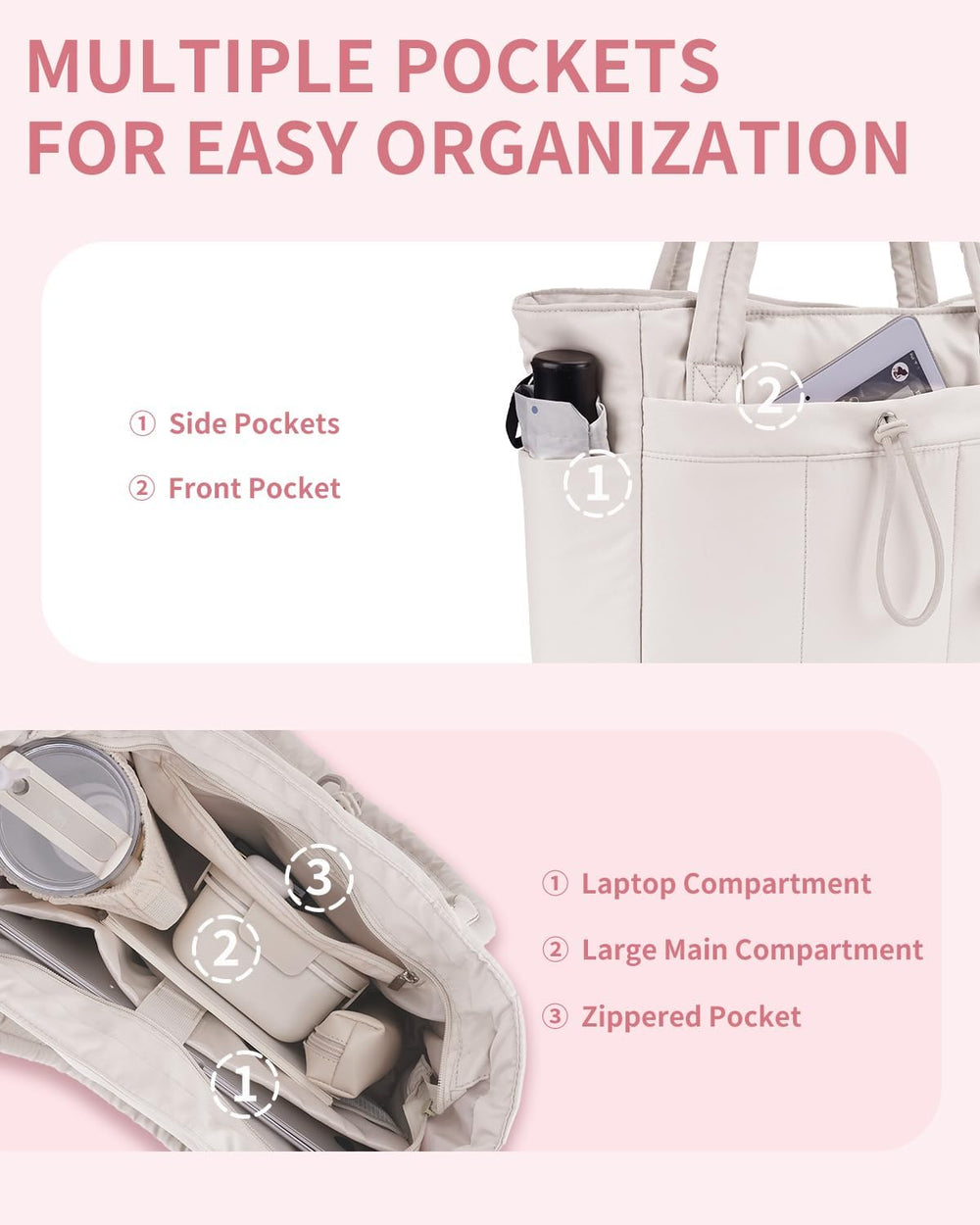 Padded Puffer Tote Bag - Beige