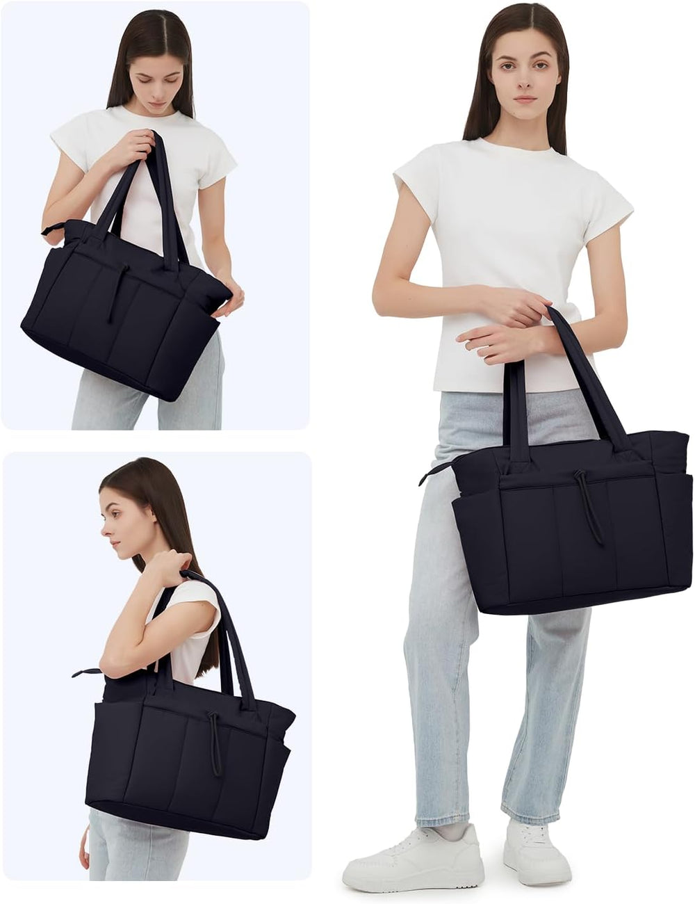 Quilted Puffer Tote Bag with Cup Holder & Laptop Sleeve - Stylish Travel & Work Companion