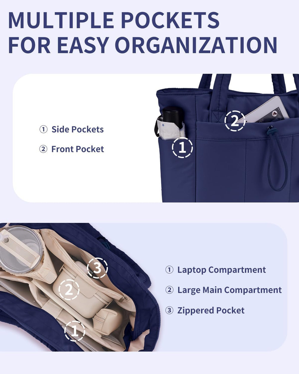Quilted Puffer Tote Bag with Cup Holder & Laptop Sleeve - Stylish Travel & Work Companion