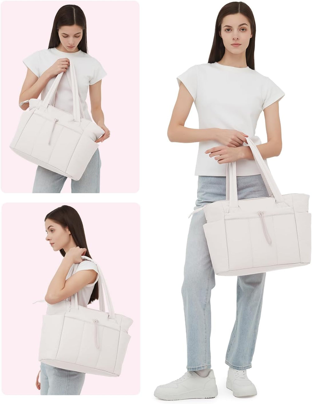 Padded Puffer Tote Bag - Beige