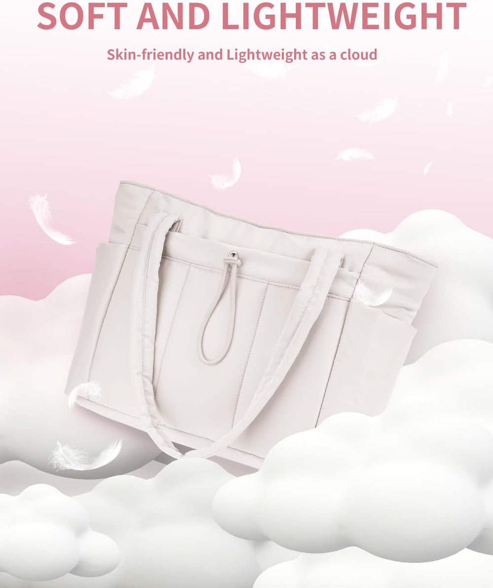 Padded Puffer Tote Bag - Beige