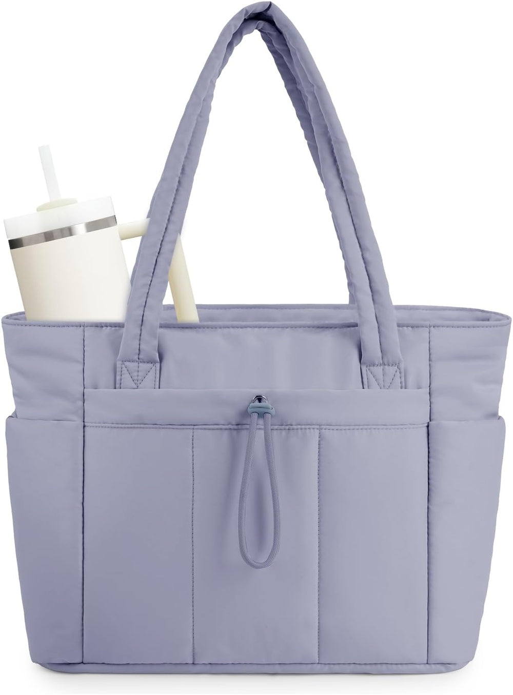 Quilted Puffer Tote Bag with Cup Holder & Laptop Sleeve - Stylish Travel & Work Companion