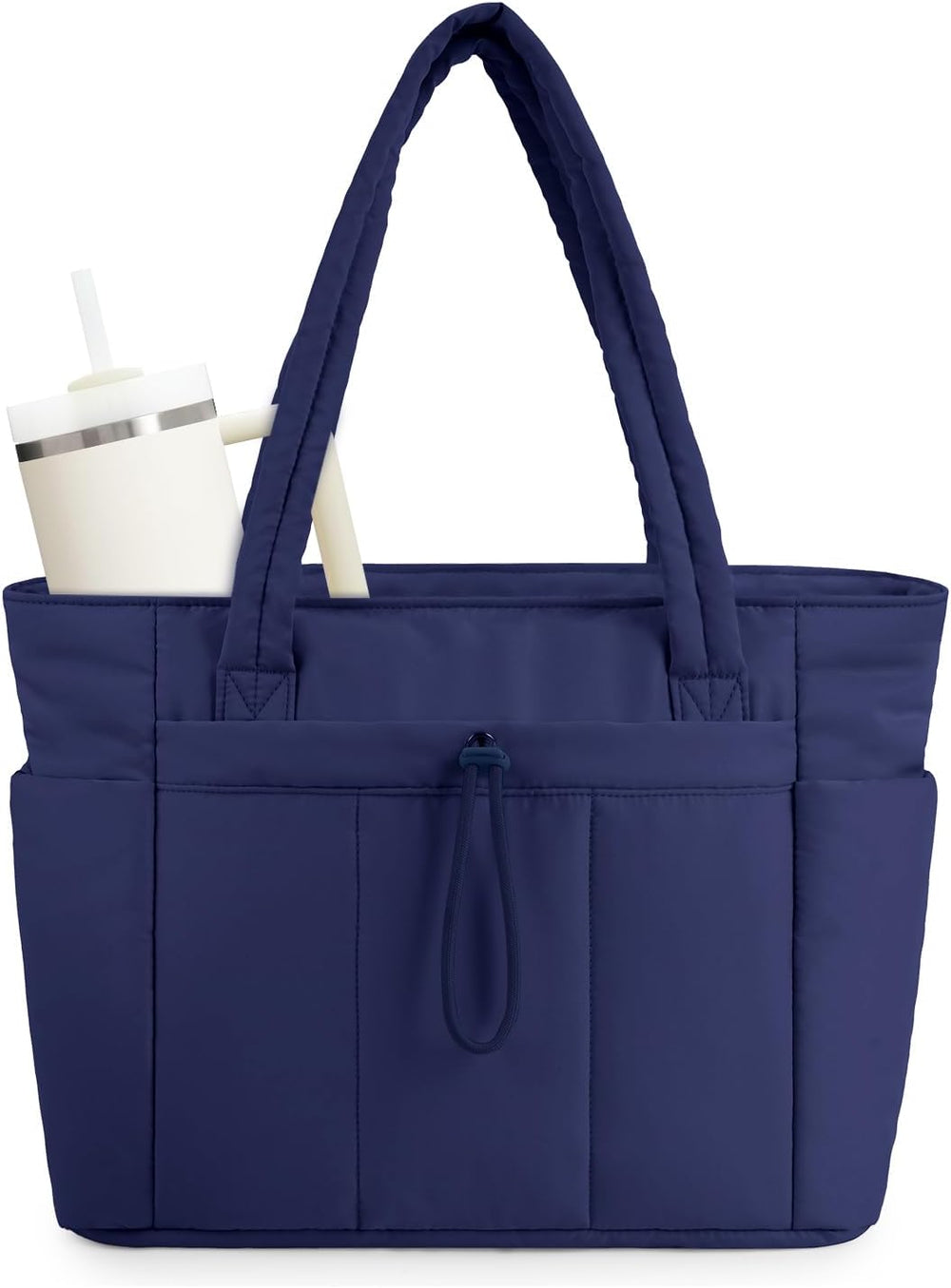 Quilted Puffer Tote Bag with Cup Holder & Laptop Sleeve - Stylish Travel & Work Companion