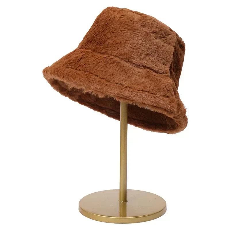 Cozy Lorna Women's Rabbit Fur Bucket Hat - Warm Autumn Fashion Accessory