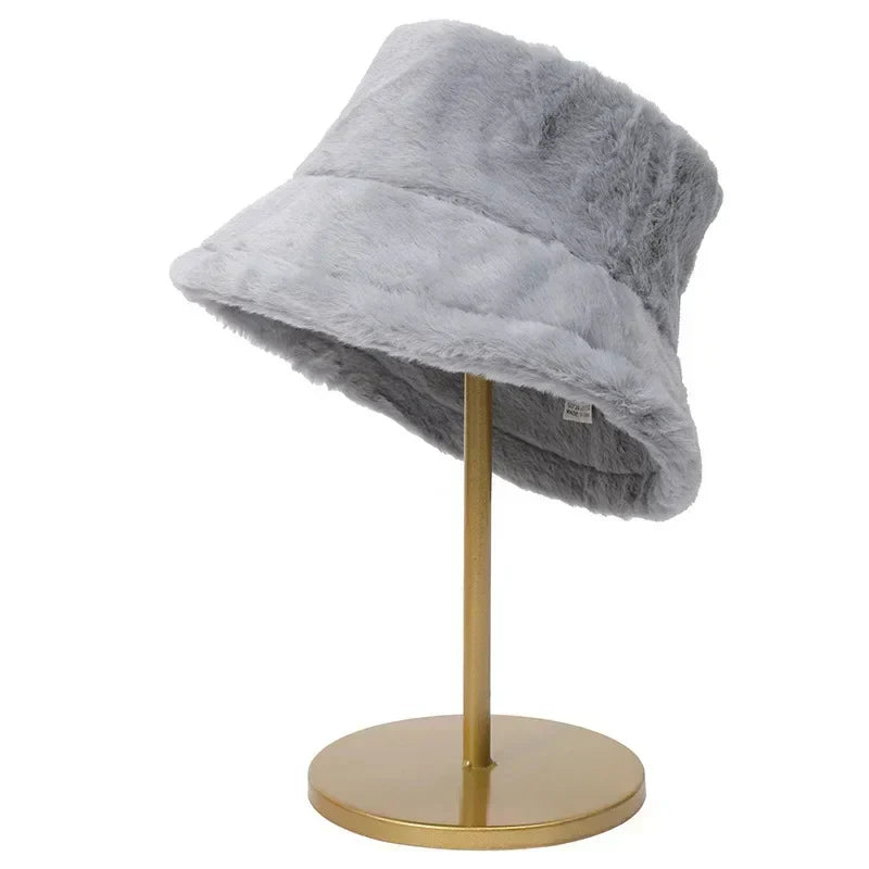 Cozy Lorna Women's Rabbit Fur Bucket Hat - Warm Autumn Fashion Accessory
