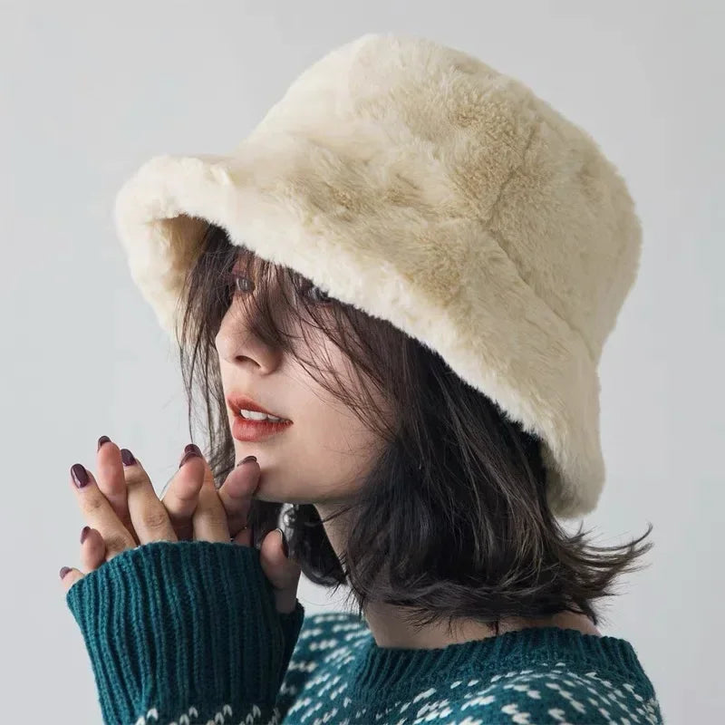 Cozy Lorna Women's Rabbit Fur Bucket Hat - Warm Autumn Fashion Accessory