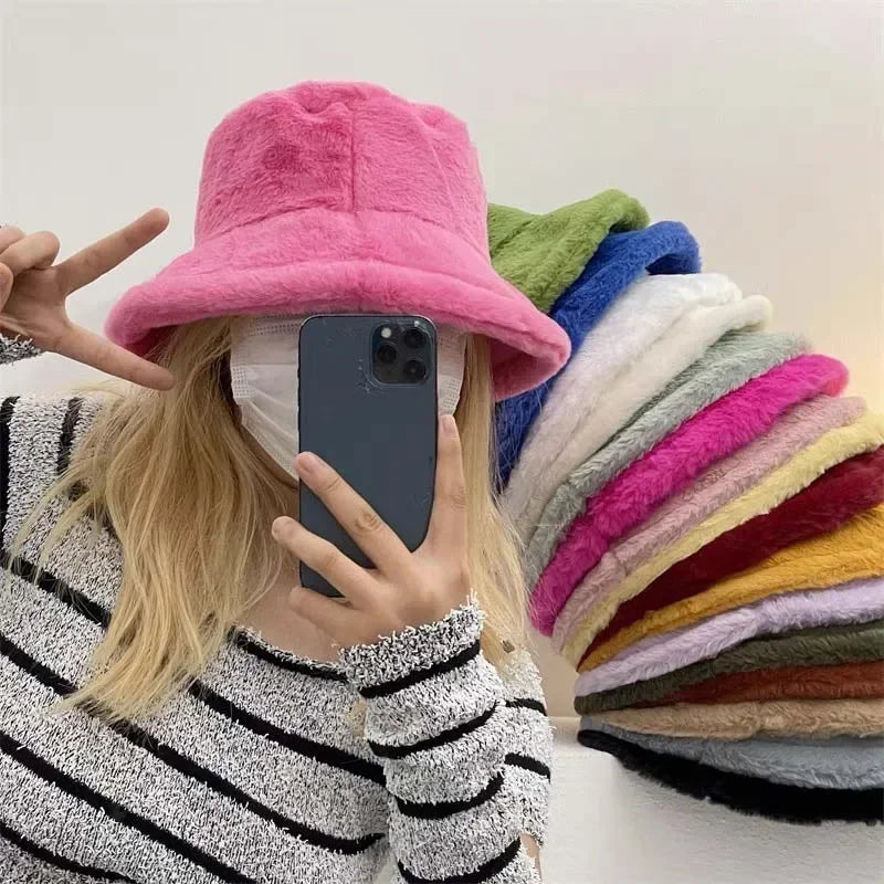 Cozy Lorna Women's Rabbit Fur Bucket Hat - Warm Autumn Fashion Accessory