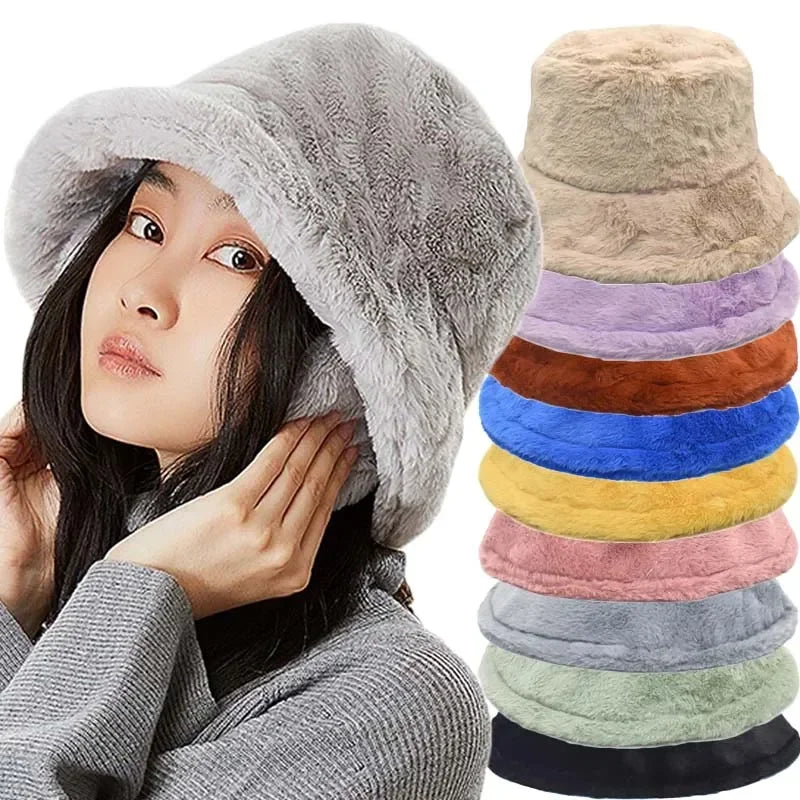 Cozy Lorna Women's Rabbit Fur Bucket Hat - Warm Autumn Fashion Accessory