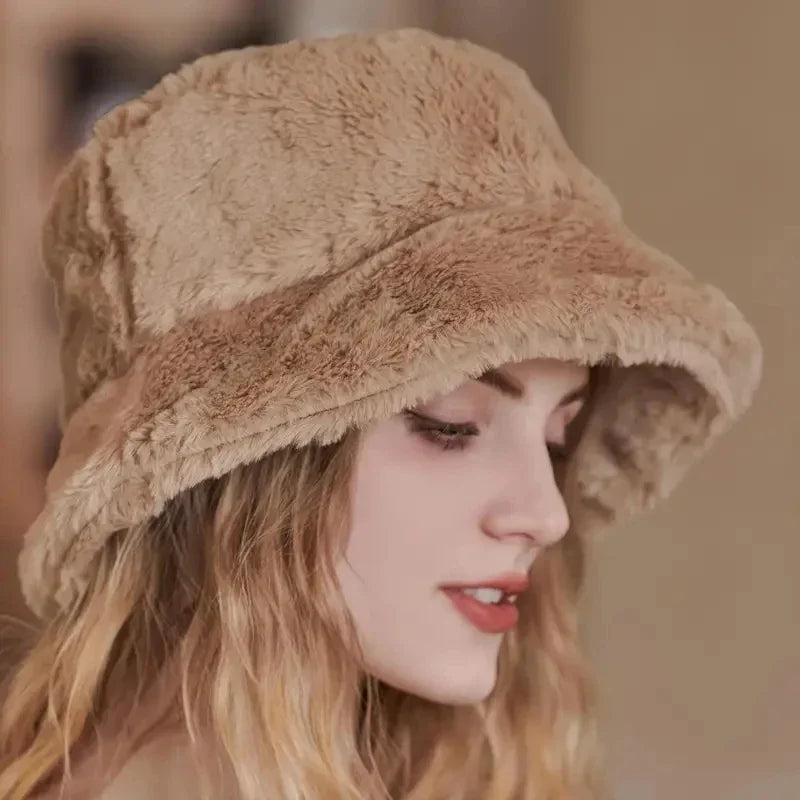 Cozy Lorna Women's Rabbit Fur Bucket Hat - Warm Autumn Fashion Accessory