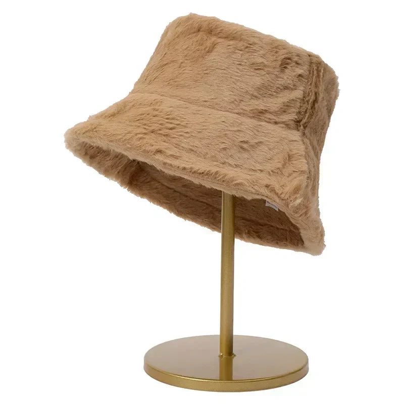 Cozy Lorna Women's Rabbit Fur Bucket Hat - Warm Autumn Fashion Accessory