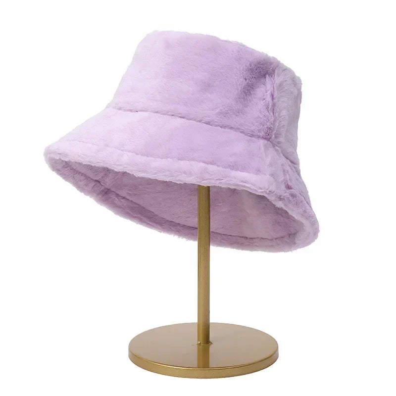 Cozy Lorna Women's Rabbit Fur Bucket Hat - Warm Autumn Fashion Accessory