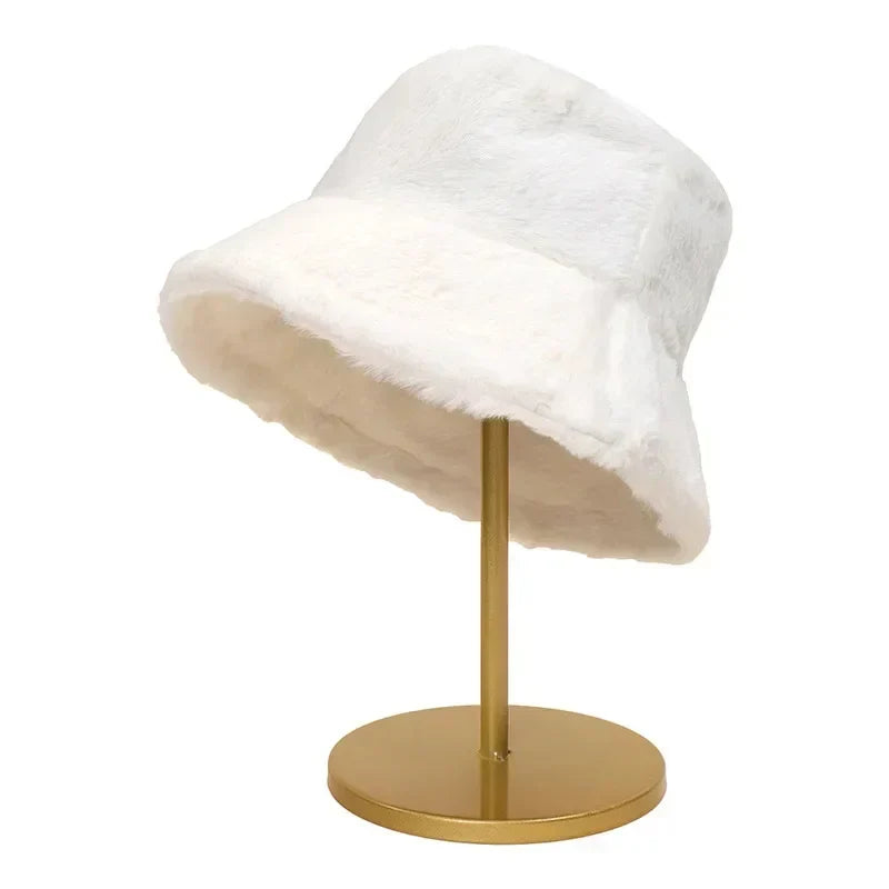 Cozy Lorna Women's Rabbit Fur Bucket Hat - Warm Autumn Fashion Accessory
