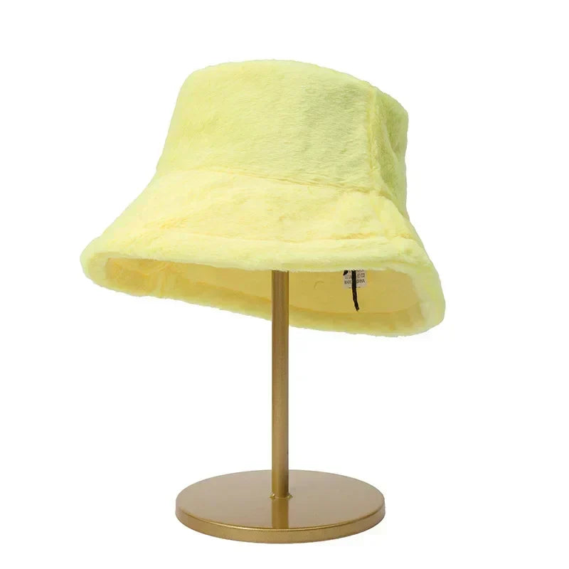 Cozy Lorna Women's Rabbit Fur Bucket Hat - Warm Autumn Fashion Accessory