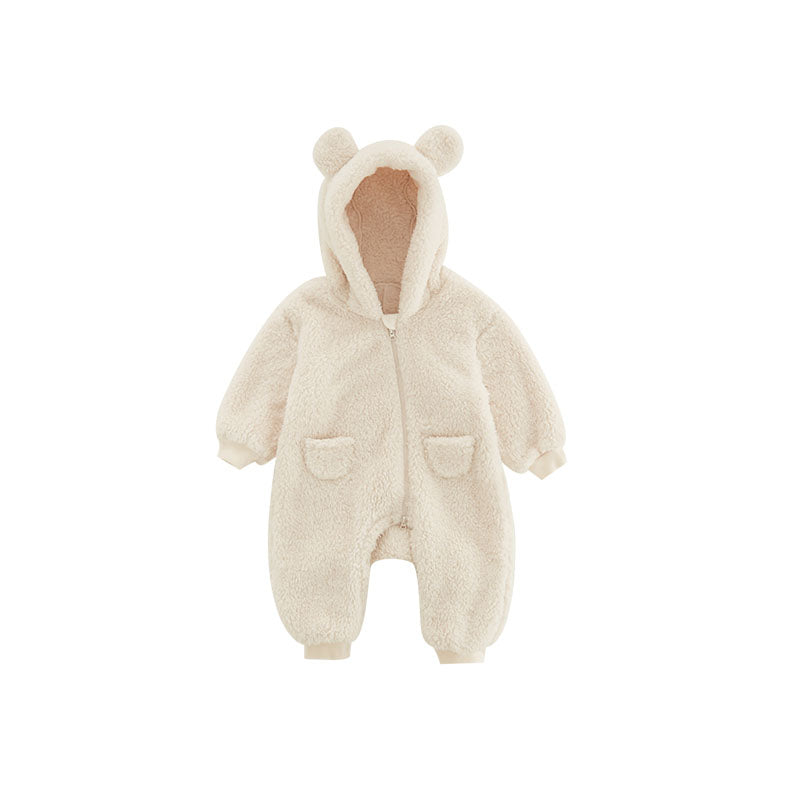 Cozy Animal Print Fleece Romper for Babies - Warm and Soft Infant Jumpsuit