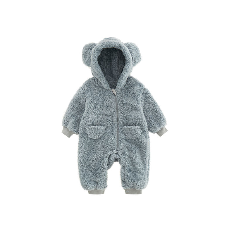 Cozy Animal Print Fleece Romper for Babies - Warm and Soft Infant Jumpsuit
