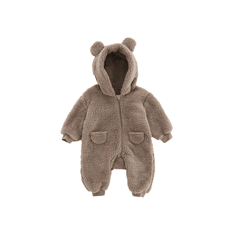 Cozy Animal Print Fleece Romper for Babies - Warm and Soft Infant Jumpsuit