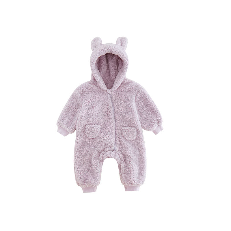 Cozy Animal Print Fleece Romper for Babies - Warm and Soft Infant Jumpsuit