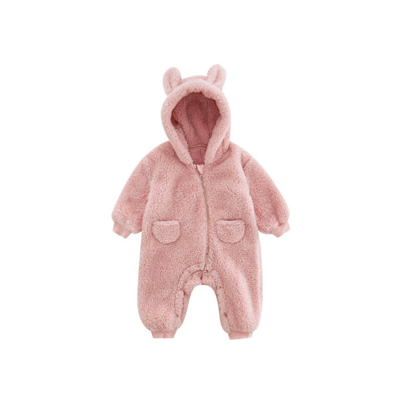 Cozy Animal Print Fleece Romper for Babies - Warm and Soft Infant Jumpsuit