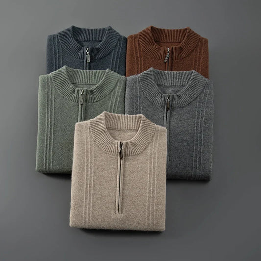 Warm Casual Men's Sweater with Half Zip - Logan