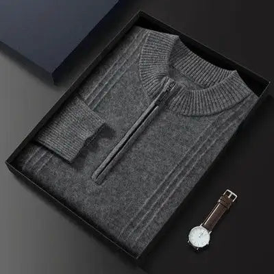Warm Casual Men's Sweater with Half Zip - Logan - 2