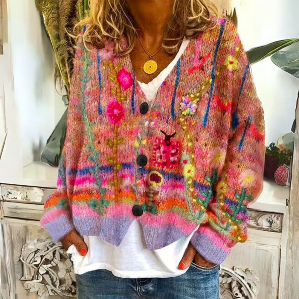 Warm Ladies Cardigan with Print – Liv