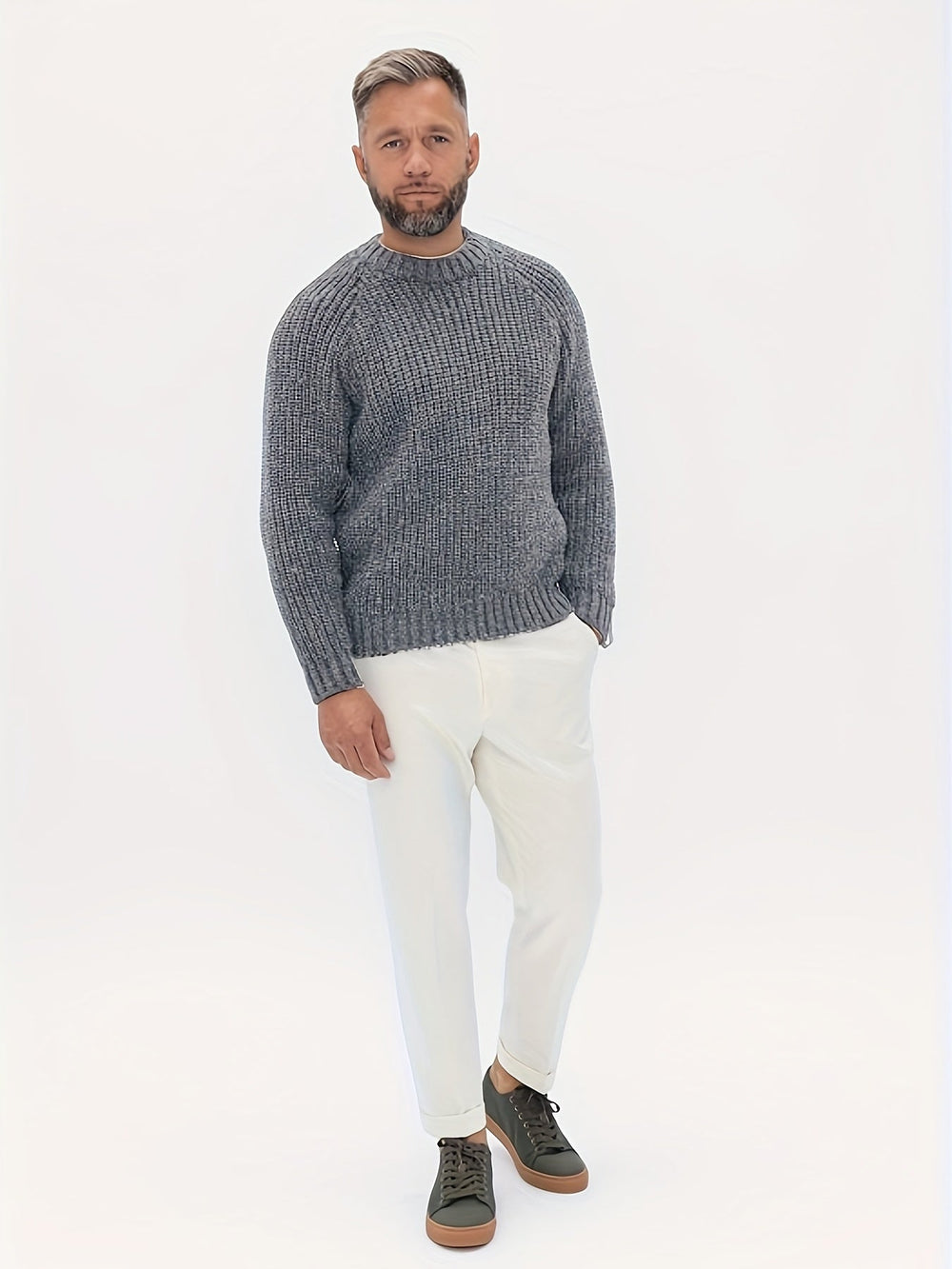 Warm Plain Knitted Sweater for Men - Elliot
