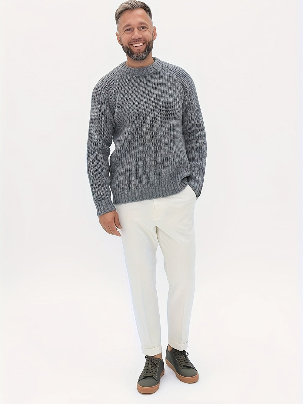 Warm Plain Knitted Sweater for Men - Elliot