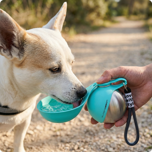 2-in-1 Dog Travel Water Bottle – Stainless Steel, Foldable Silicone Bowl & Leak-Proof