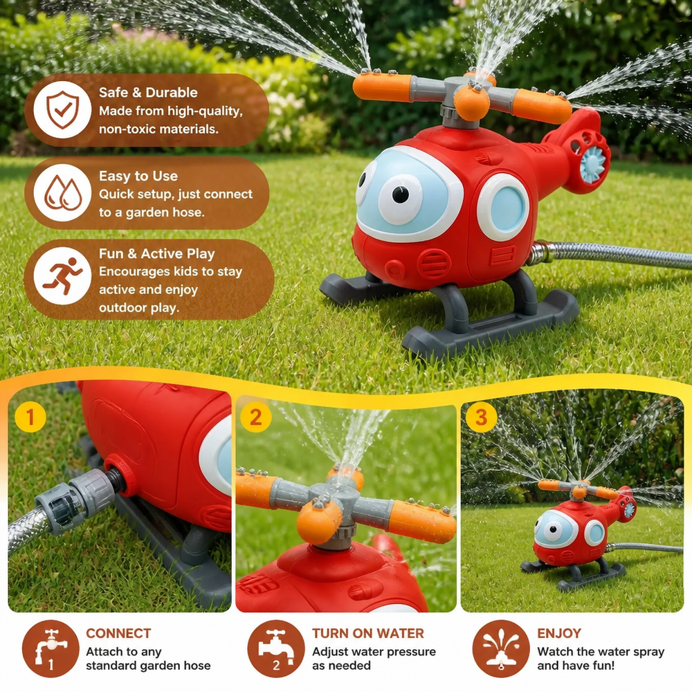 Rotating Water Sprinkler Toy – 360-Degree Spray, Multiple Designs & Outdoor Summer Play