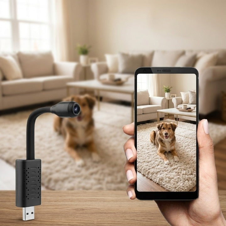 Mini Überwachungskamera mit Schwenkarm – WLAN und KI-Erkennung