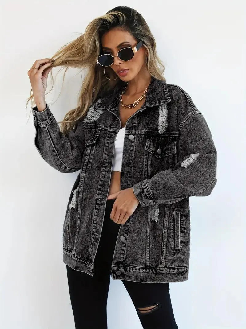 Waterproof & Lined Oversized Women's Denim Jacket with Hood – Talia