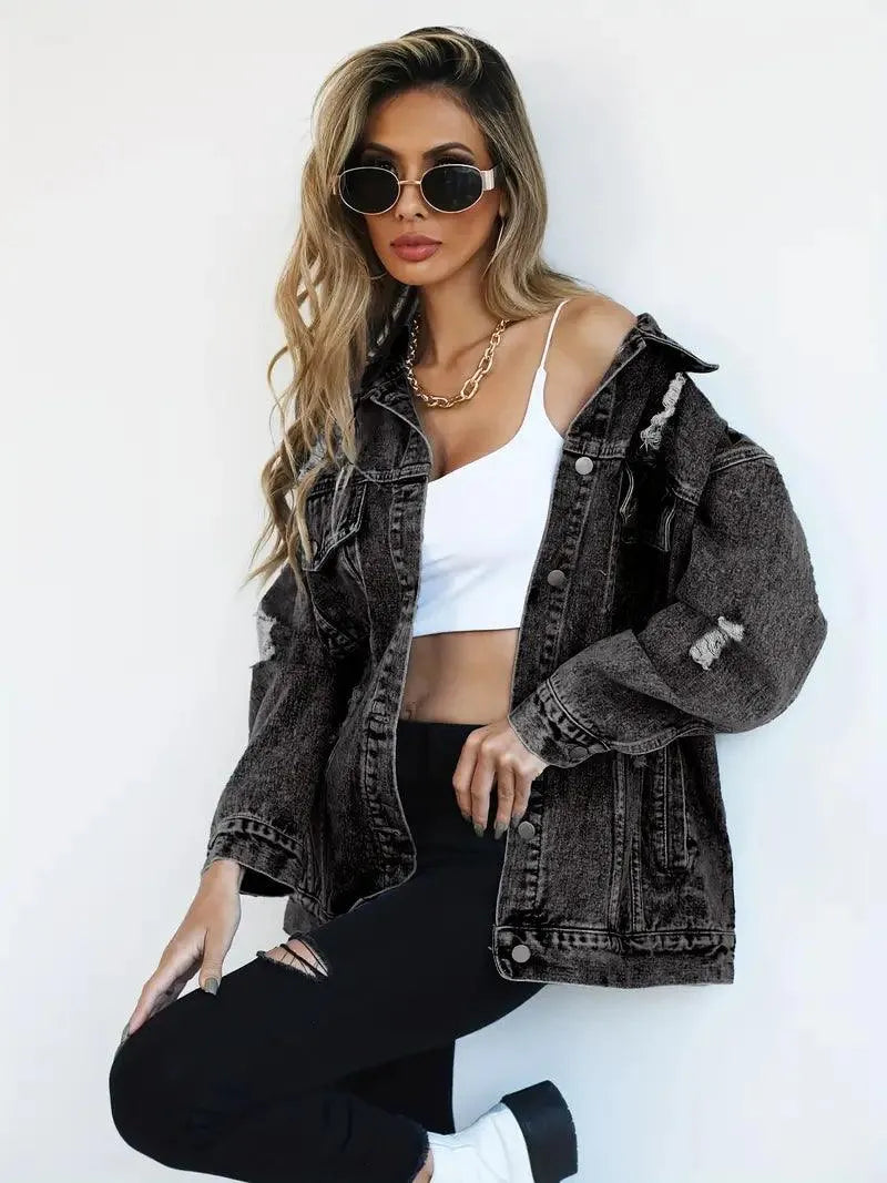 Waterproof & Lined Oversized Women's Denim Jacket with Hood – Talia