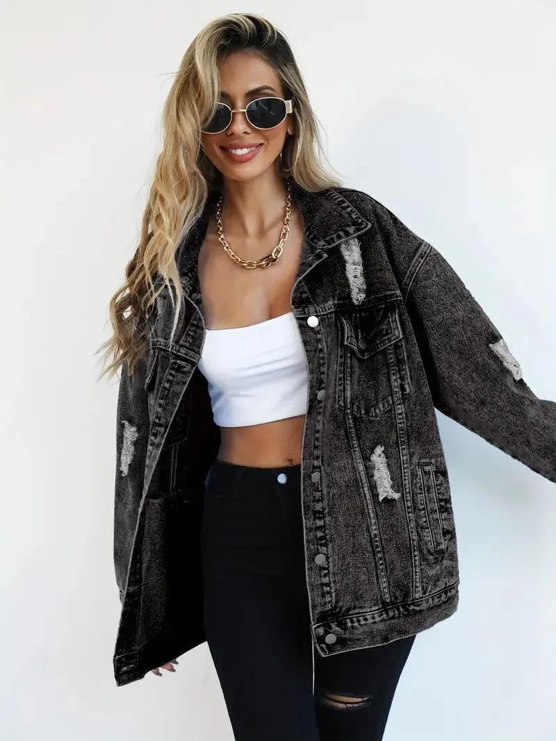 Waterproof & Lined Oversized Women's Denim Jacket with Hood – Talia