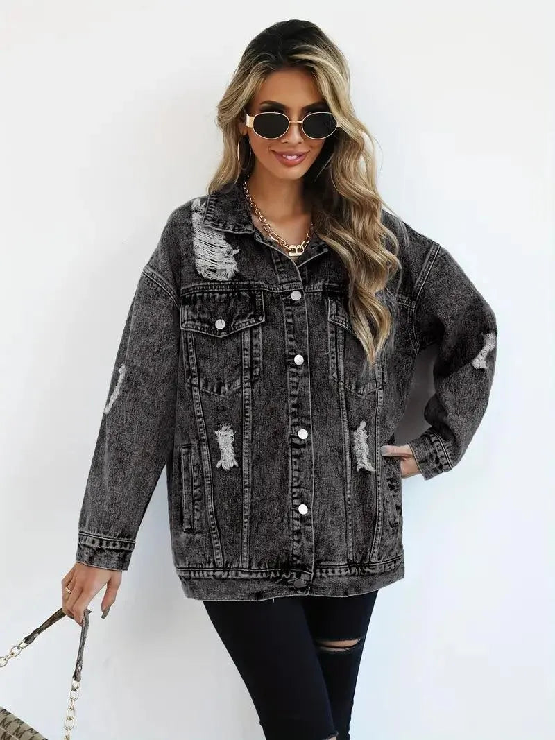 Waterproof & Lined Oversized Women's Denim Jacket with Hood – Talia