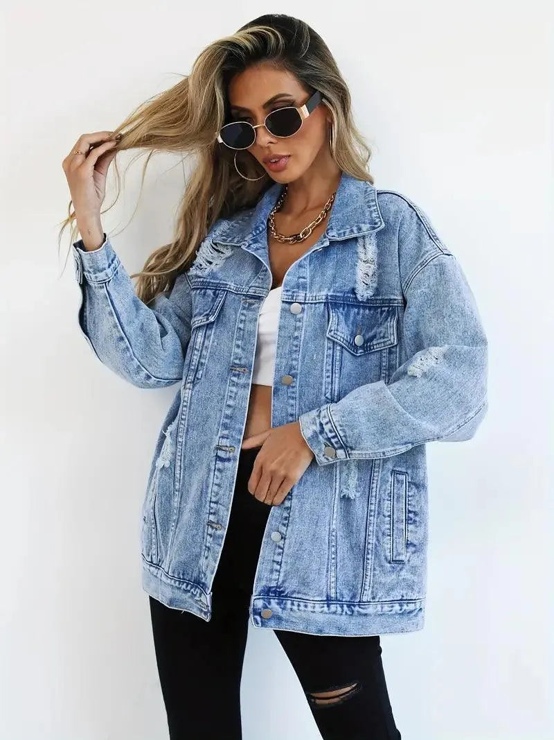 Waterproof & Lined Oversized Women's Denim Jacket with Hood – Talia