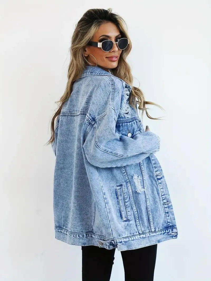 Waterproof & Lined Oversized Women's Denim Jacket with Hood – Talia