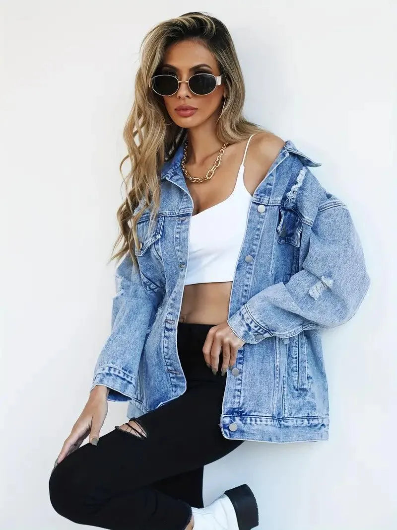 Waterproof & Lined Oversized Women's Denim Jacket with Hood – Talia